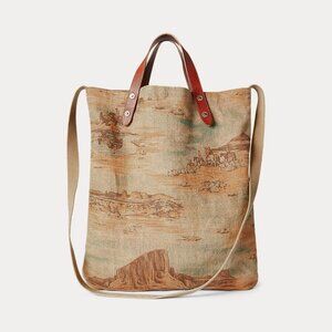 Ralph Lauren RRL Southwestern Printed Tapestry Canvas Leather  Market Tote